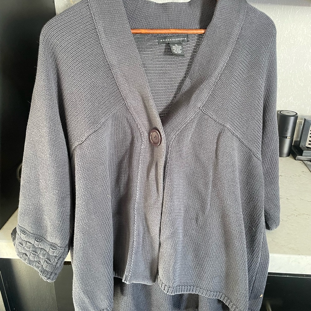 Grace Elements Gray Cardigan Sweater with 3/4 Sleeves